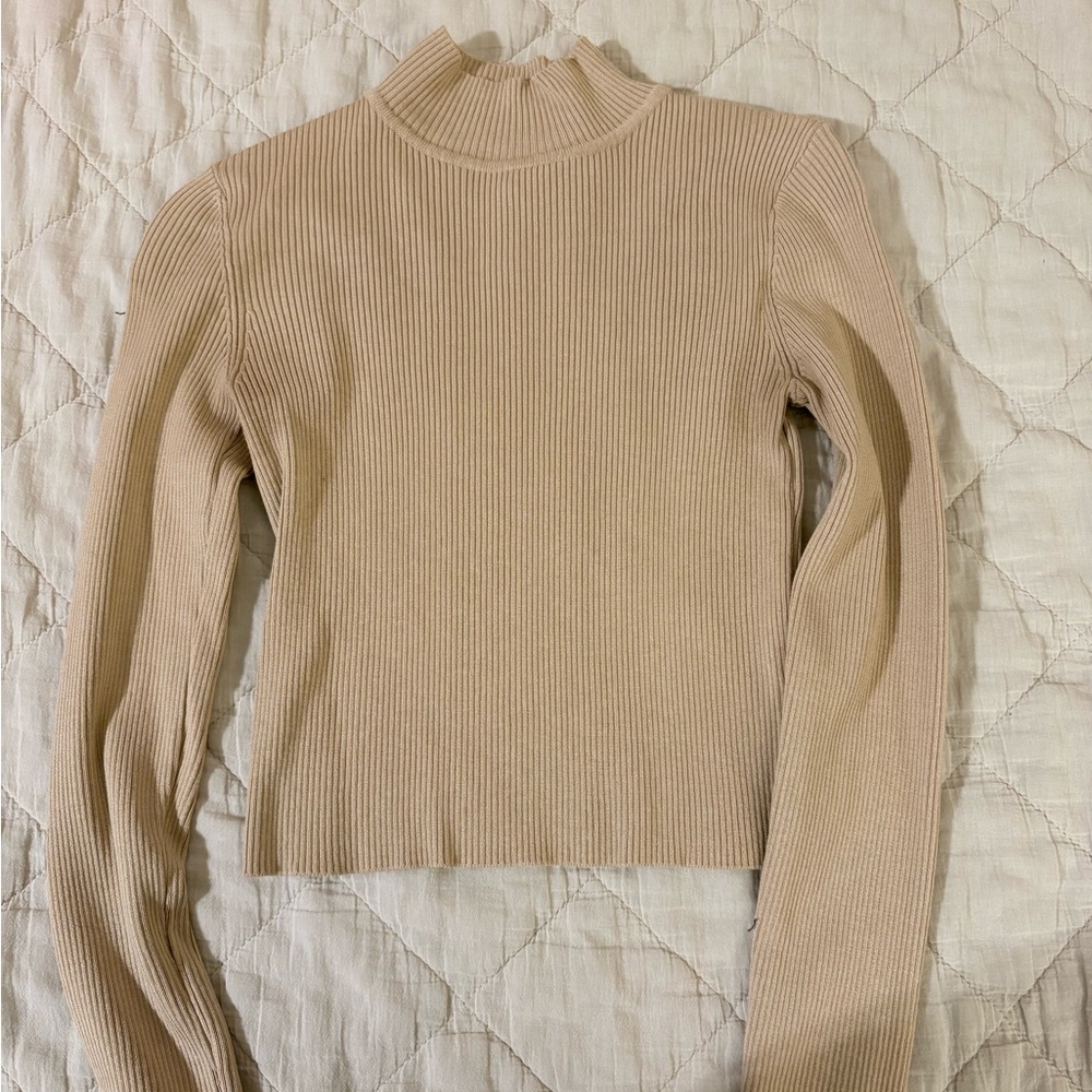 H&M Light Beige Ribbed Long Sleeve Top